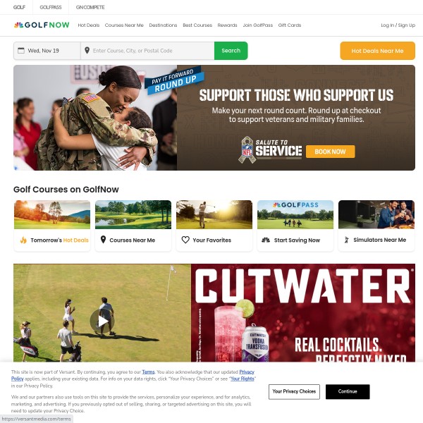 GolfNow homepage screenshot