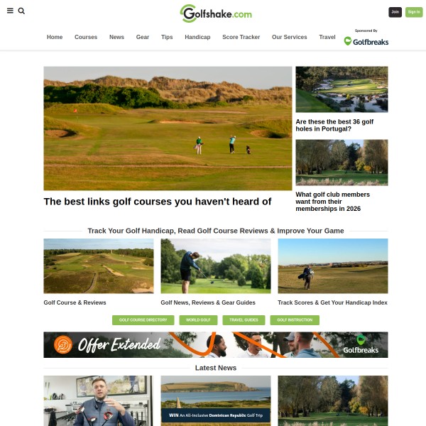 Golfshake homepage screenshot
