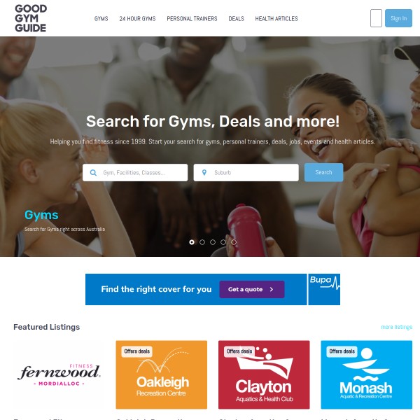 Good Gym Guide homepage screenshot