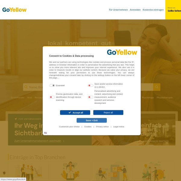 GoYellow.de homepage screenshot