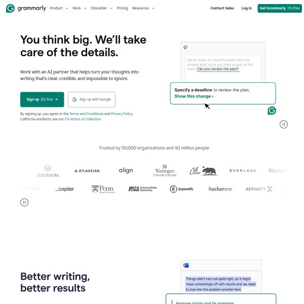 Grammarly homepage screenshot