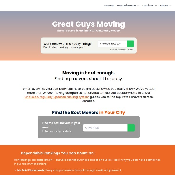 Great Guys Movers homepage screenshot