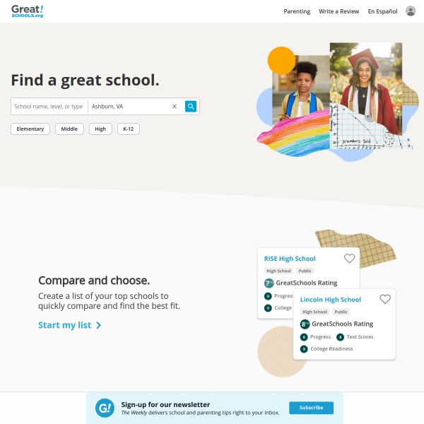 GreatSchools homepage screenshot
