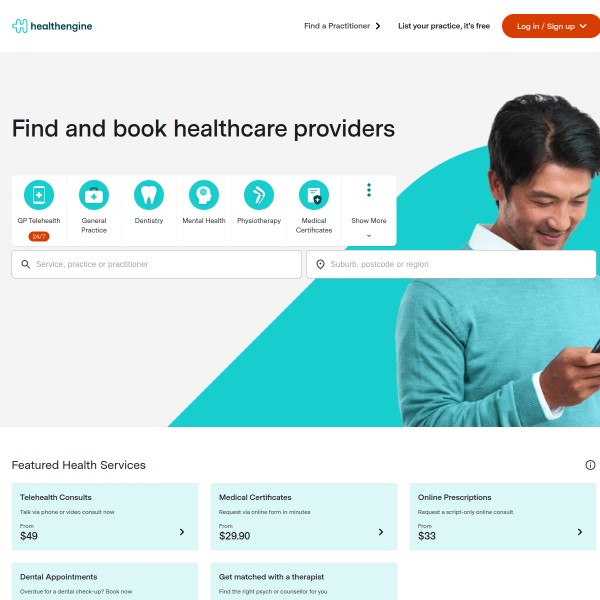 HealthEngine homepage screenshot