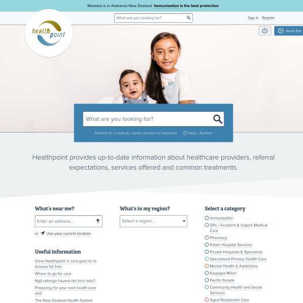 Healthpoint homepage screenshot