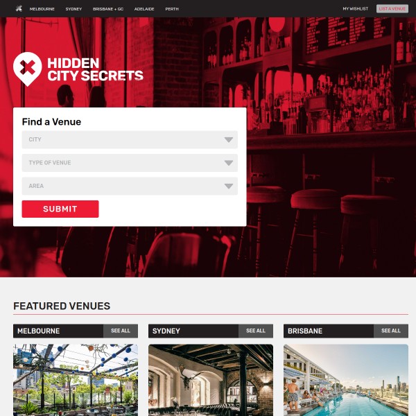 Hidden City Secrets homepage screenshot