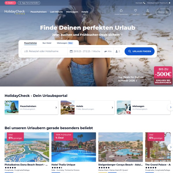 HolidayCheck homepage screenshot