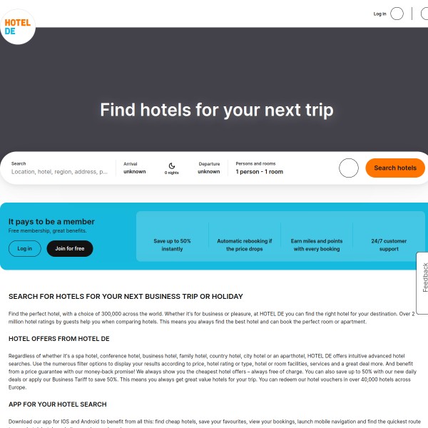 Hotel.info homepage screenshot