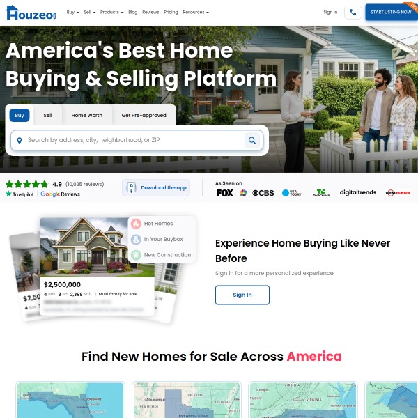 Houzeo homepage screenshot