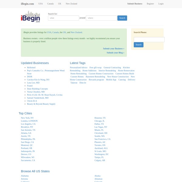 iBegin homepage screenshot