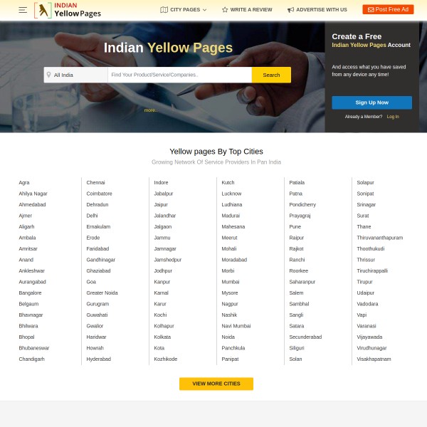 Indian YellowPages homepage screenshot