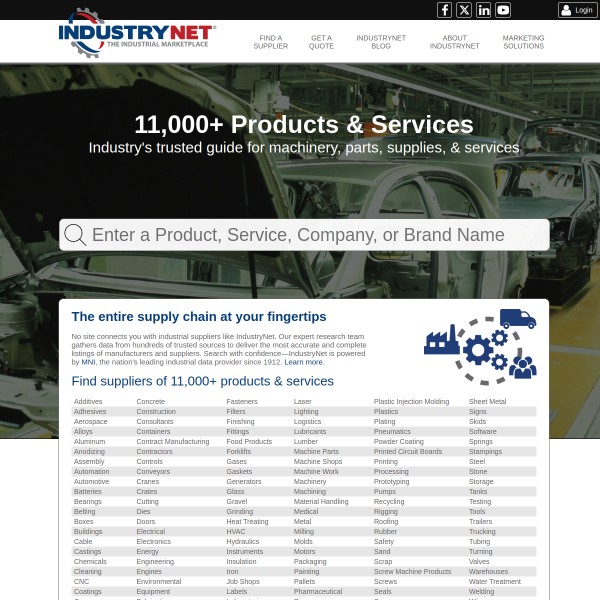 IndustryNet homepage screenshot