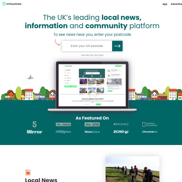 In Your Area homepage screenshot