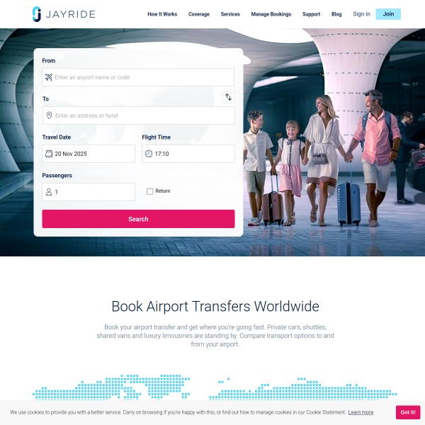 Jayride homepage screenshot