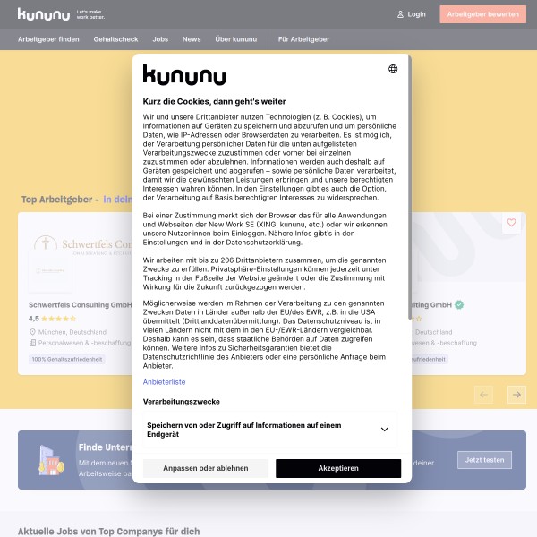Kununu homepage screenshot