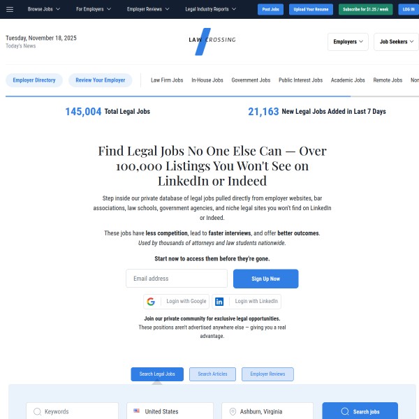 LawCrossing homepage screenshot