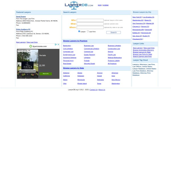 LawyerDB homepage screenshot