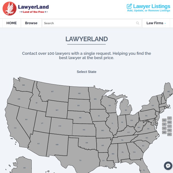 LawyerLand homepage screenshot