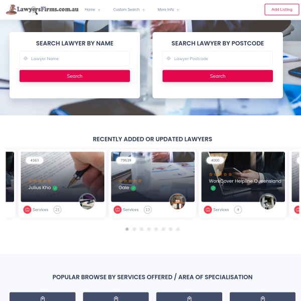 LawyersFirms.com.au homepage screenshot