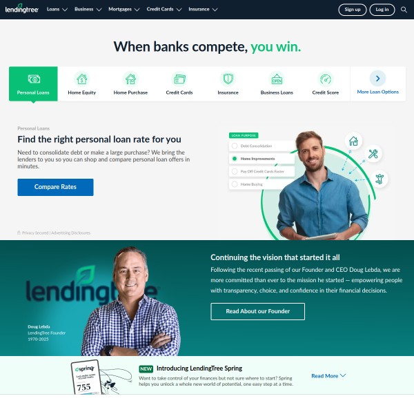 LendingTree homepage screenshot