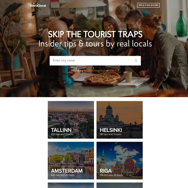 Like A Local Guide homepage screenshot