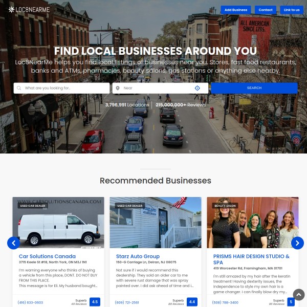 Loc8NearMe homepage screenshot