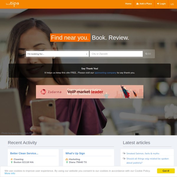 LocalTips homepage screenshot