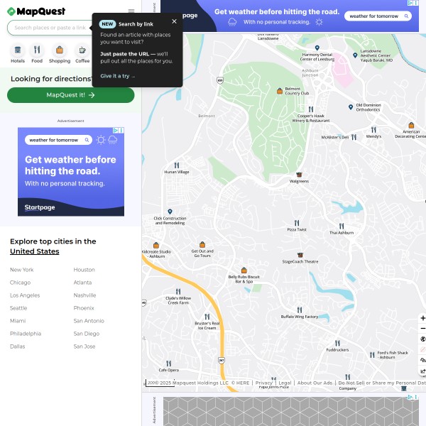 Mapquest homepage screenshot