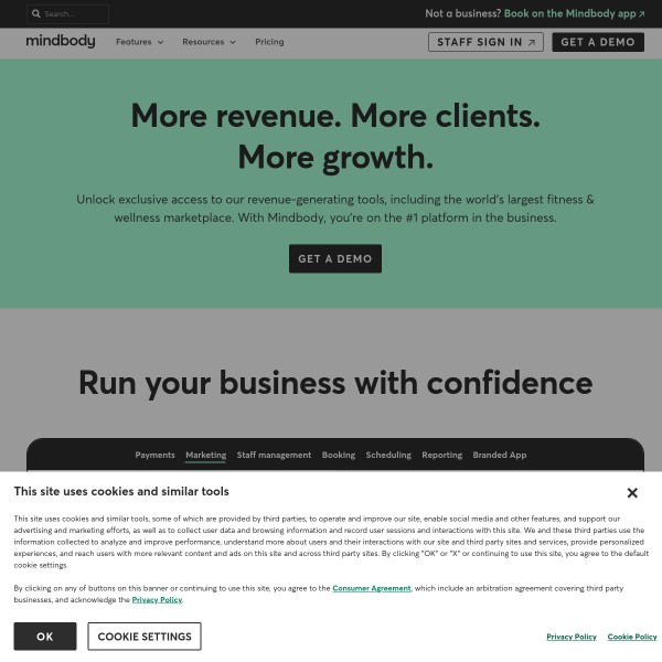 MindBody Online homepage screenshot
