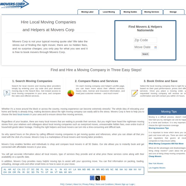 Movers Corp homepage screenshot