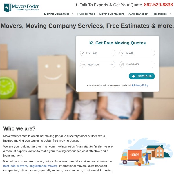 Movers Folder homepage screenshot