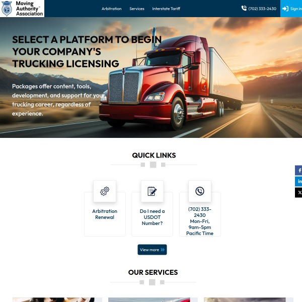 Moving Authority homepage screenshot