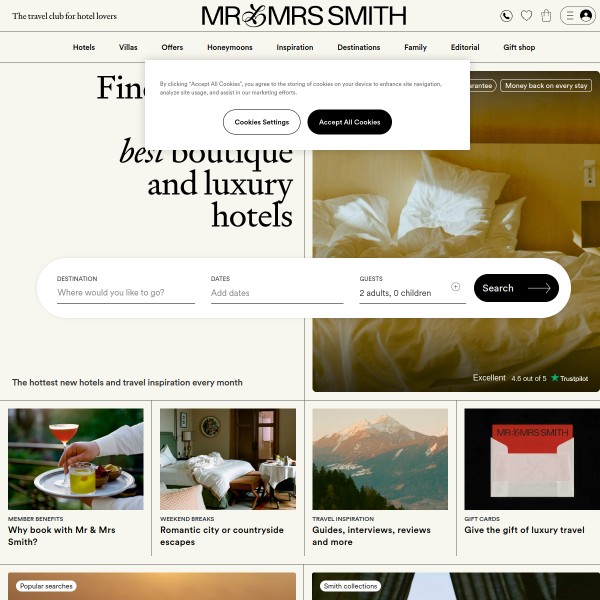 Mr & Mrs Smith homepage screenshot