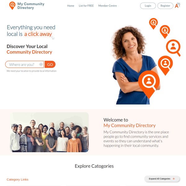 My Community Directory homepage screenshot
