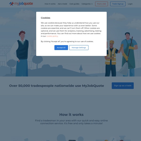 MyJobQuote homepage screenshot