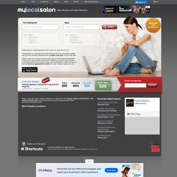 myLocalSalon homepage screenshot