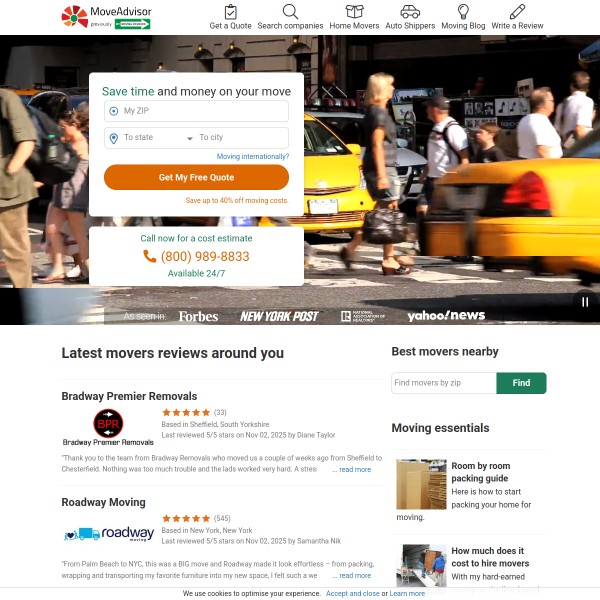 MyMovingReviews homepage screenshot