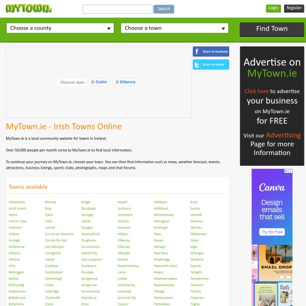 MyTown.ie homepage screenshot