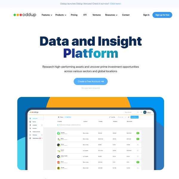 Oddup homepage screenshot