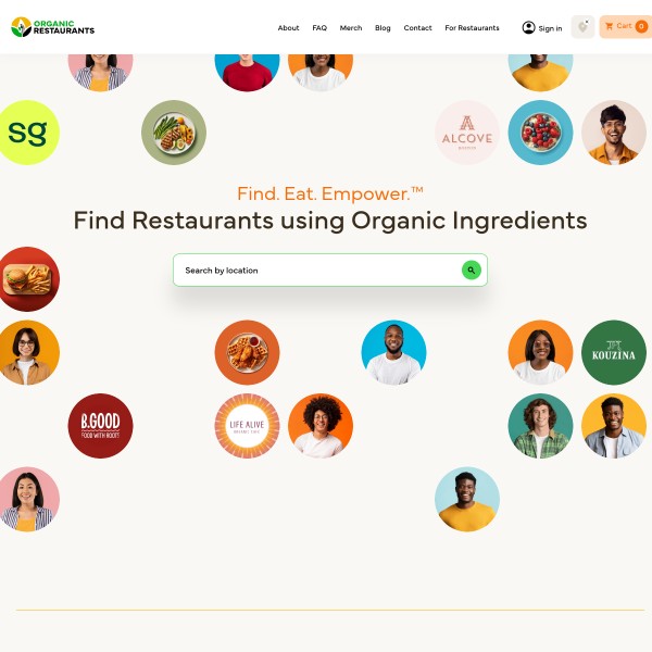 OrganicRestaurants homepage screenshot