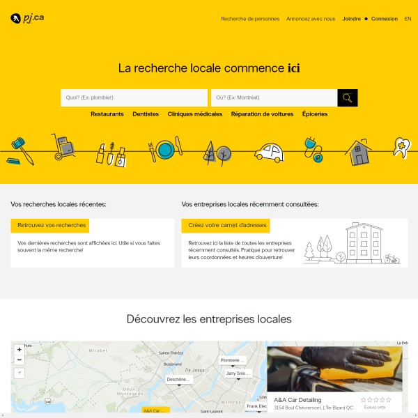 PagesJaunes Canada homepage screenshot
