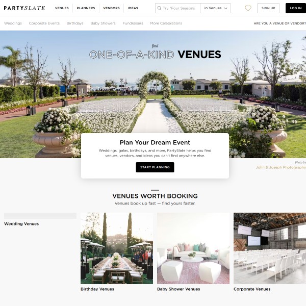 PartySlate homepage screenshot