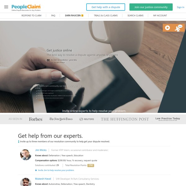 PeopleClaim homepage screenshot