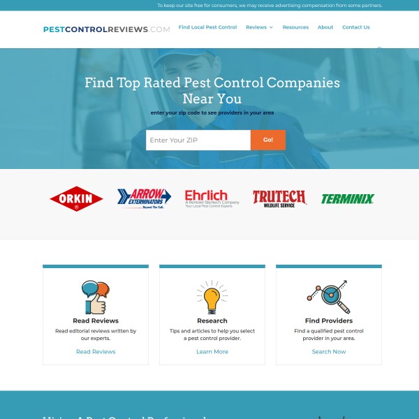 PestControlReviews homepage screenshot
