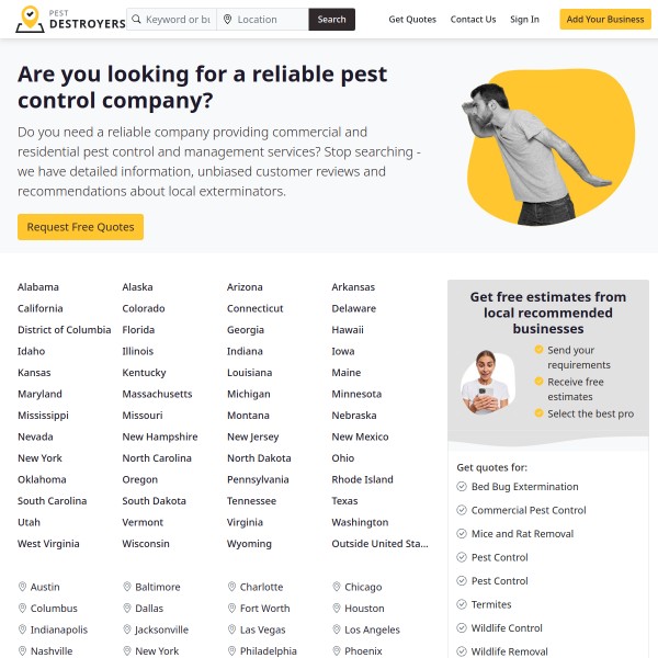PestDestroyers.com homepage screenshot