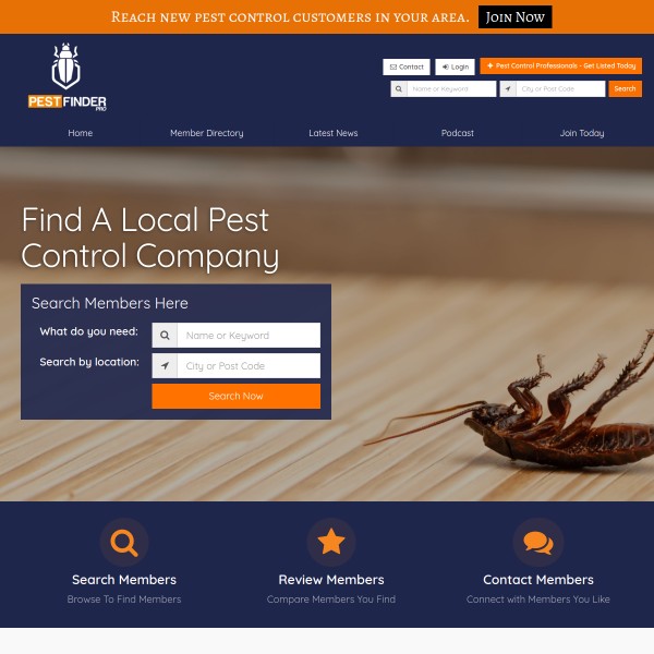PestFinderPro homepage screenshot