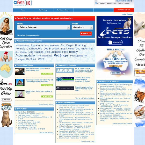 PetsHQ homepage screenshot