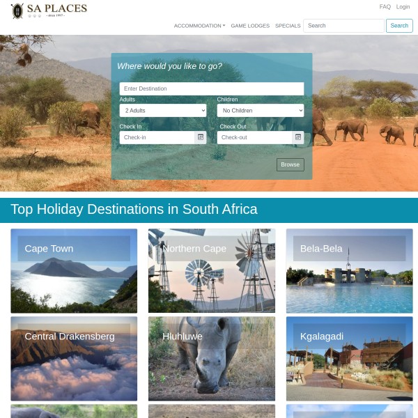 South Africa Places homepage screenshot