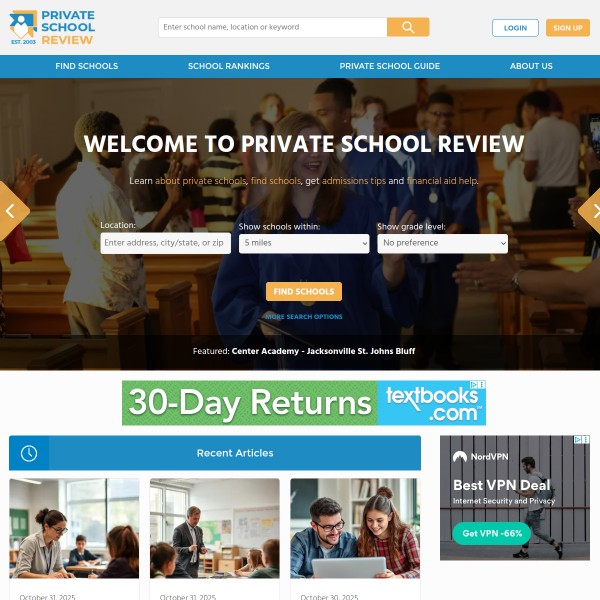Private School Review homepage screenshot