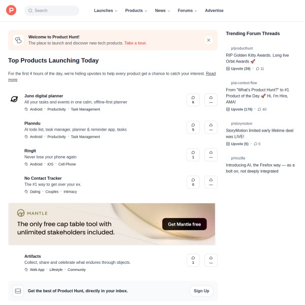 Product Hunt homepage screenshot